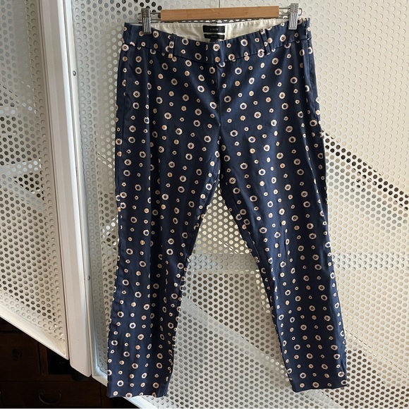 J Crew Minnie Foulard Print Ankle Length Pants Size 8 in Navy Blue and Cream - Picture 2 of 9